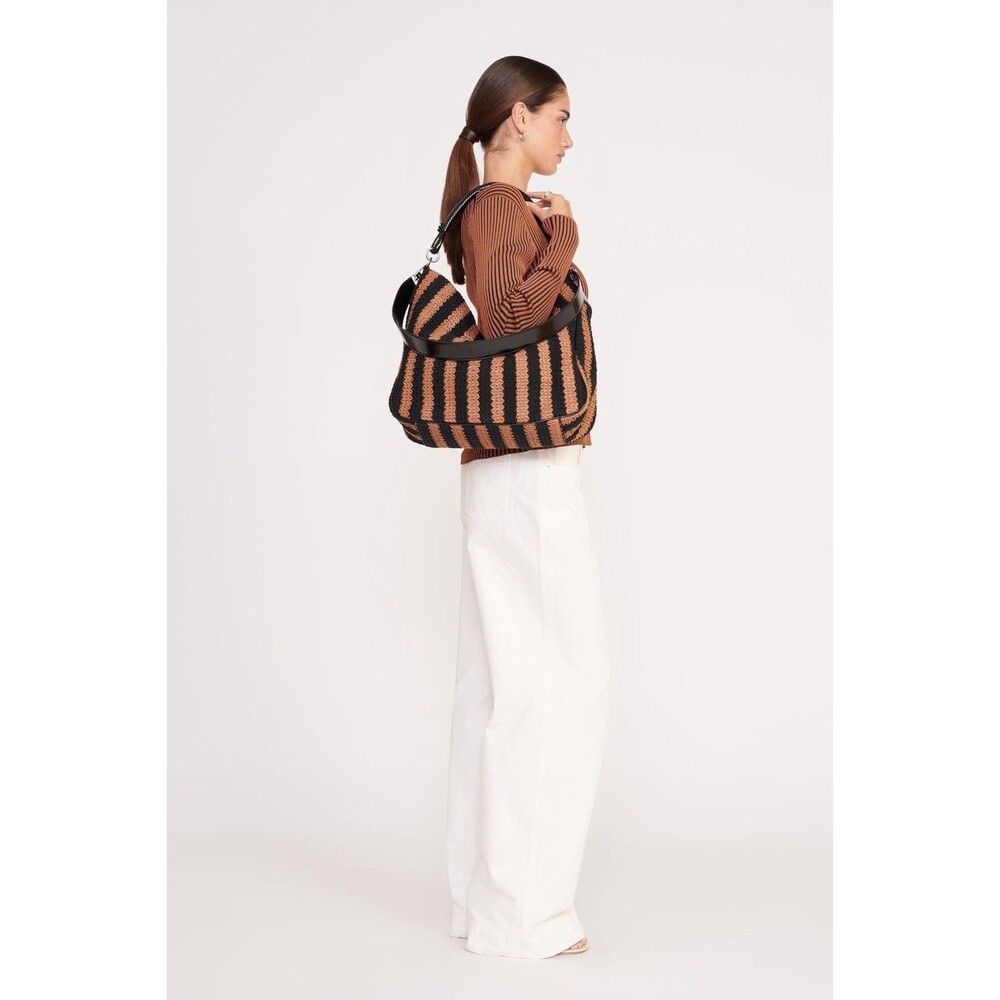 STAUD Perry bag - woven raffia hobo/tote in black&tan seashore stripe - NEW!